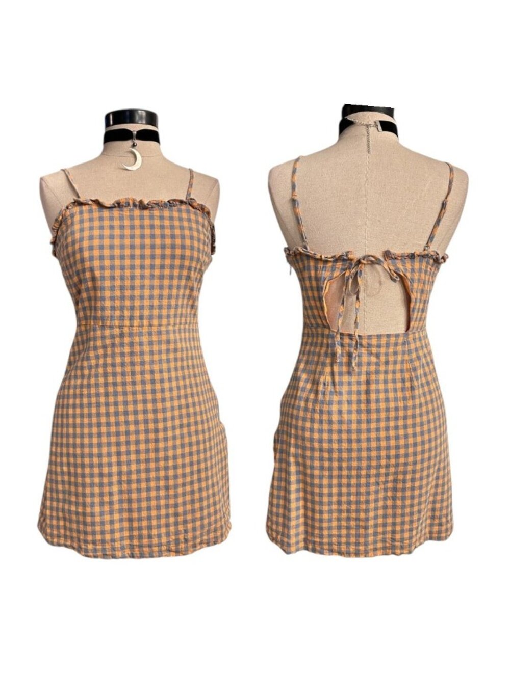 Gingham Mini Dress Ruffle Open Back Cotton Coastal Cowgirl Summer Spring